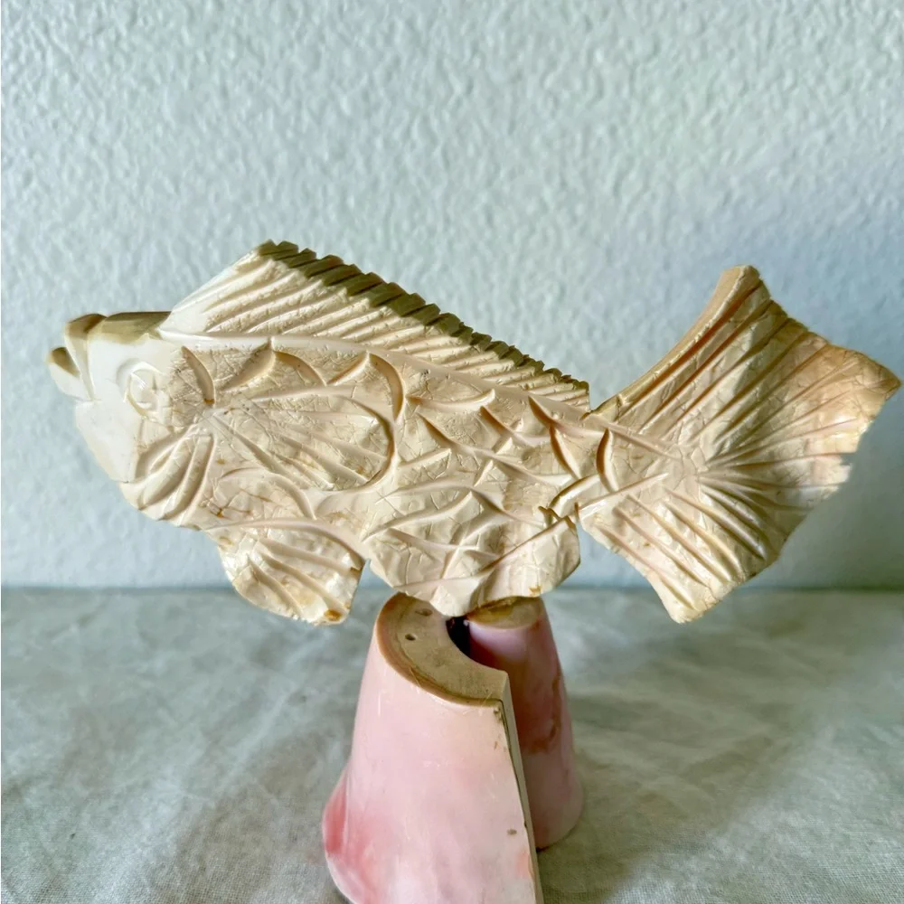 Artistic Pink Fish Decor with Textured Scales and Cream Fins
